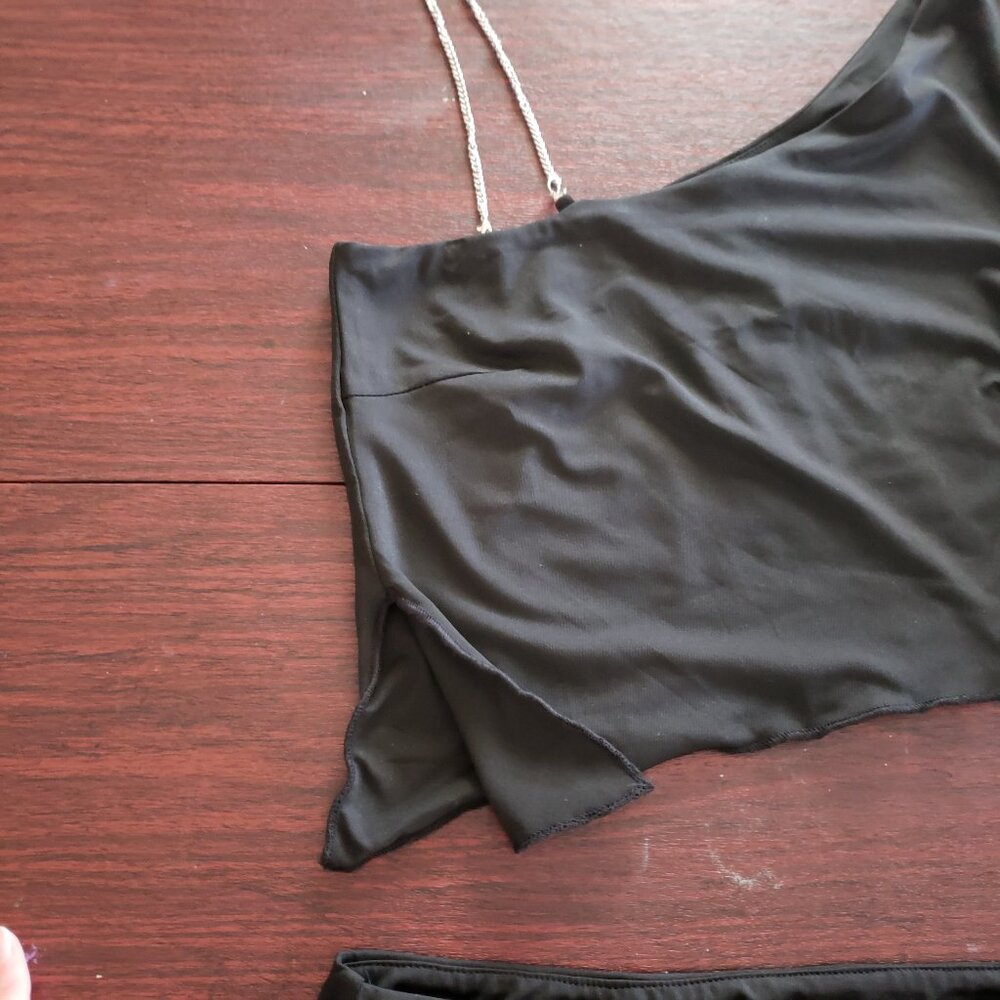 2 Piece Black Dance Practice Wear Dress Chains Fringe Small - Picture 3 of 8